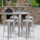 Silver |#| 30inch Round Silver Metal Indoor-Outdoor Bar Table Set with 4 Backless Stools