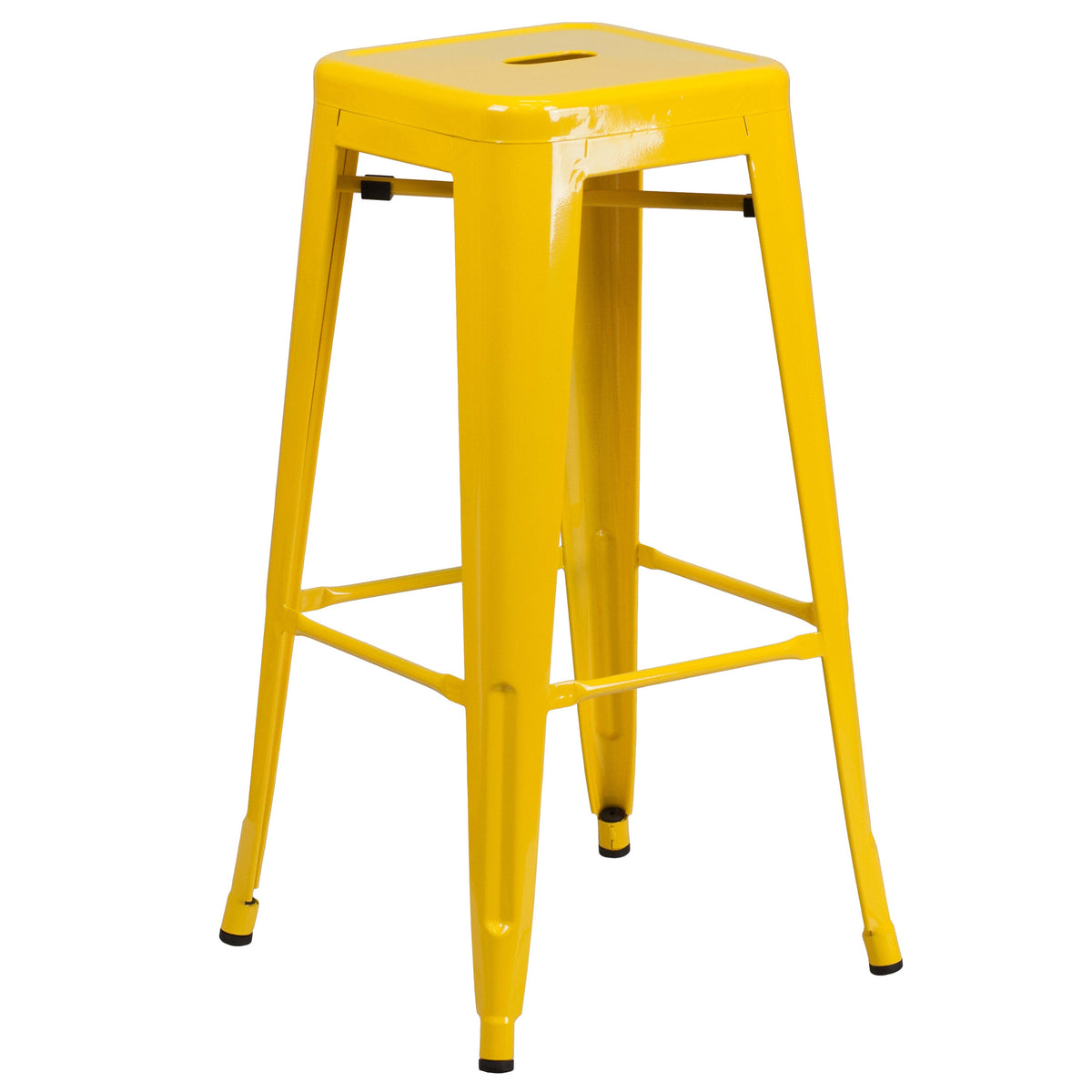 Yellow |#| 30inch Round Yellow Metal Indoor-Outdoor Bar Table Set with 4 Backless Stools