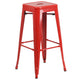 Red |#| 30inch Round Red Metal Indoor-Outdoor Bar Table Set with 4 Backless Stools