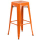 Orange |#| 30inch Round Orange Metal Indoor-Outdoor Bar Table Set with 4 Backless Stools