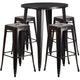 Black-Antique Gold |#| 30inch Round Black-Gold Metal Indoor-Outdoor Bar Table Set with 4 Backless Stools