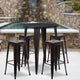 Black-Antique Gold |#| 30inch Round Black-Gold Metal Indoor-Outdoor Bar Table Set with 4 Backless Stools
