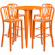 Orange |#| 30inch Round Orange Metal Indoor-Outdoor Bar Table Set with 4 Slat Back Stools