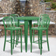 Green |#| 30inch Round Green Metal Indoor-Outdoor Bar Table Set with 4 Slat Back Stools