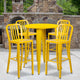 Yellow |#| 30inch Round Yellow Metal Indoor-Outdoor Bar Table Set with 4 Slat Back Stools