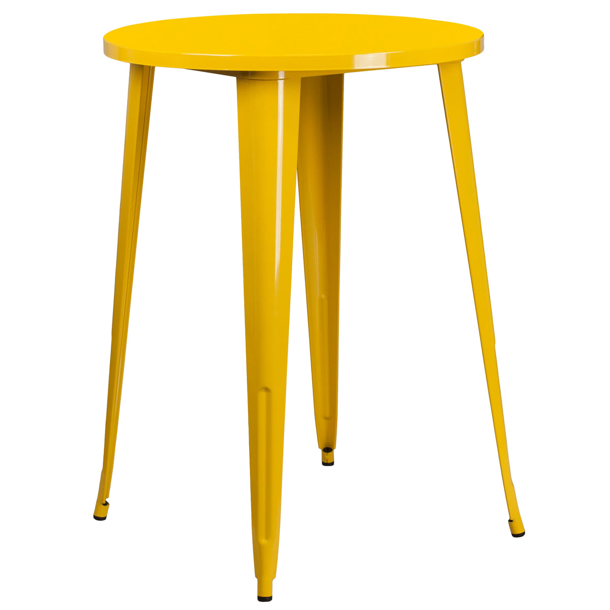 Yellow |#| 30inch Round Yellow Metal Indoor-Outdoor Bar Table Set with 4 Slat Back Stools