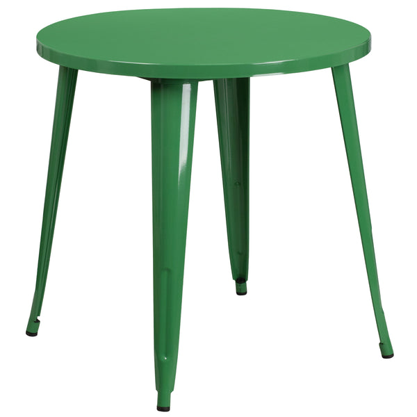 Green |#| 30inch Round Green Metal Indoor-Outdoor Table - Restaurant Furniture