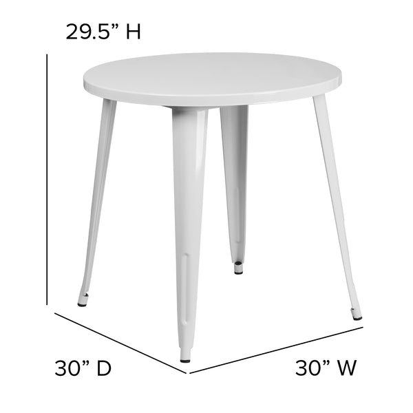 White |#| 30inch Round White Metal Indoor-Outdoor Table - Restaurant Furniture