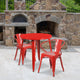 Red |#| 30inch Round Red Metal Indoor-Outdoor Table Set with 2 Arm Chairs