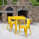 Yellow |#| 30inch Round Yellow Metal Indoor-Outdoor Table Set with 2 Arm Chairs