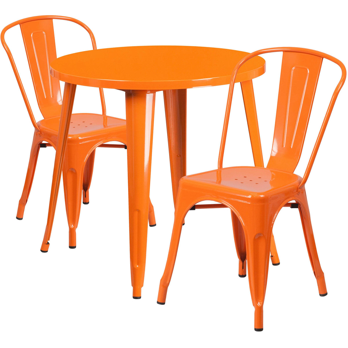 Orange |#| 30inch Round Orange Metal Indoor-Outdoor Table Set with 2 Cafe Chairs