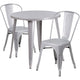 Silver |#| 30inch Round Silver Metal Indoor-Outdoor Table Set with 2 Cafe Chairs