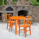 Orange |#| 30inch Round Orange Metal Indoor-Outdoor Table Set with 2 Vertical Slat Back Chairs