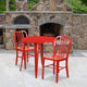 Red |#| 30inch Round Red Metal Indoor-Outdoor Table Set with 2 Vertical Slat Back Chairs