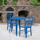 Blue |#| 30inch Round Blue Metal Indoor-Outdoor Table Set with 2 Vertical Slat Back Chairs