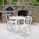 White |#| 30inch Round White Metal Indoor-Outdoor Table Set with 2 Vertical Slat Back Chairs