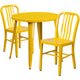 Yellow |#| 30inch Round Yellow Metal Indoor-Outdoor Table Set with 2 Vertical Slat Back Chairs