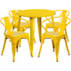 Yellow |#| 30inch Round Yellow Metal Indoor-Outdoor Table Set with 4 Arm Chairs