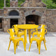 Yellow |#| 30inch Round Yellow Metal Indoor-Outdoor Table Set with 4 Arm Chairs