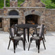 Black-Antique Gold |#| 30inch Round Black-Antique Gold Metal Indoor-Outdoor Table Set with 4 Arm Chairs
