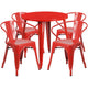 Red |#| 30inch Round Red Metal Indoor-Outdoor Table Set with 4 Arm Chairs