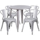 Silver |#| 30inch Round Silver Metal Indoor-Outdoor Table Set with 4 Arm Chairs