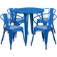 Blue |#| 30inch Round Blue Metal Indoor-Outdoor Table Set with 4 Arm Chairs