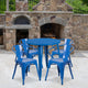 Blue |#| 30inch Round Blue Metal Indoor-Outdoor Table Set with 4 Arm Chairs