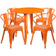 Orange |#| 30inch Round Orange Metal Indoor-Outdoor Table Set with 4 Arm Chairs