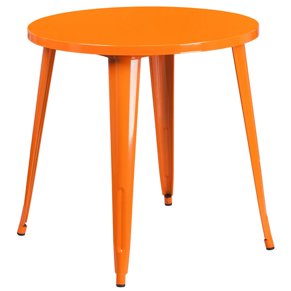 Orange |#| 30inch Round Orange Metal Indoor-Outdoor Table Set with 4 Arm Chairs