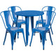 Blue |#| 30inch Round Blue Metal Indoor-Outdoor Table Set with 4 Cafe Chairs