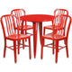 Red |#| 30inch Round Red Metal Indoor-Outdoor Table Set with 4 Vertical Slat Back Chairs