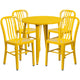 Yellow |#| 30inch Round Yellow Metal Indoor-Outdoor Table Set with 4 Vertical Slat Back Chairs