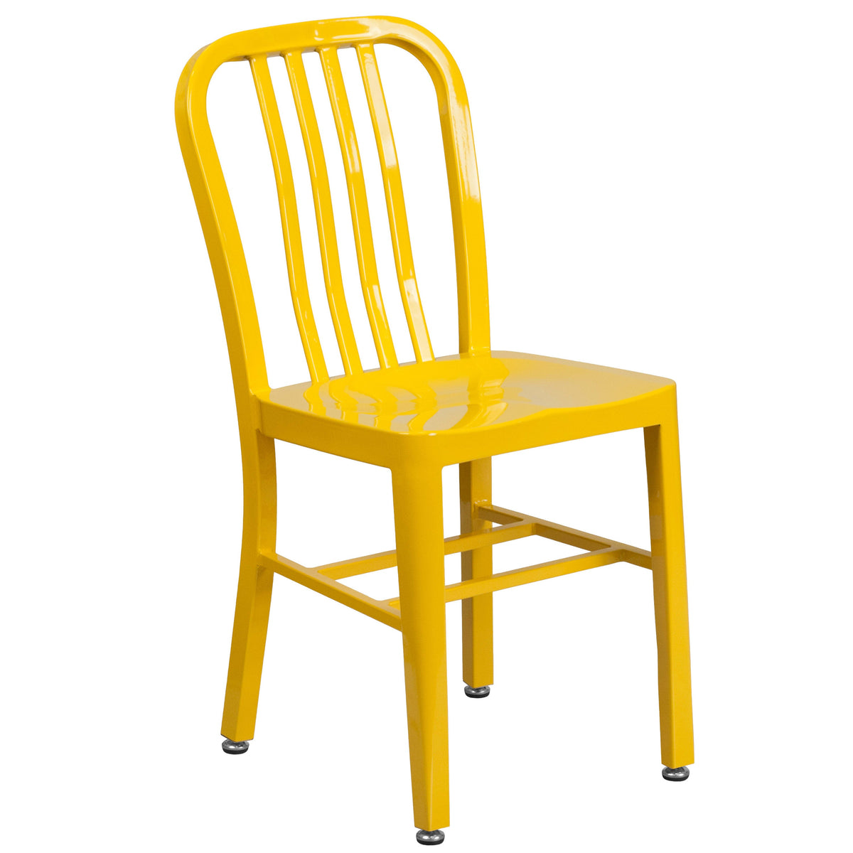 Yellow |#| 30inch Round Yellow Metal Indoor-Outdoor Table Set with 4 Vertical Slat Back Chairs