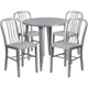 Silver |#| 30inch Round Silver Metal Indoor-Outdoor Table Set with 4 Vertical Slat Back Chairs