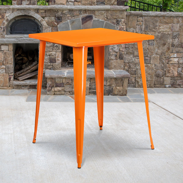 Orange |#| 31.5inch Square Orange Metal Indoor-Outdoor Bar Height Table - Café Table