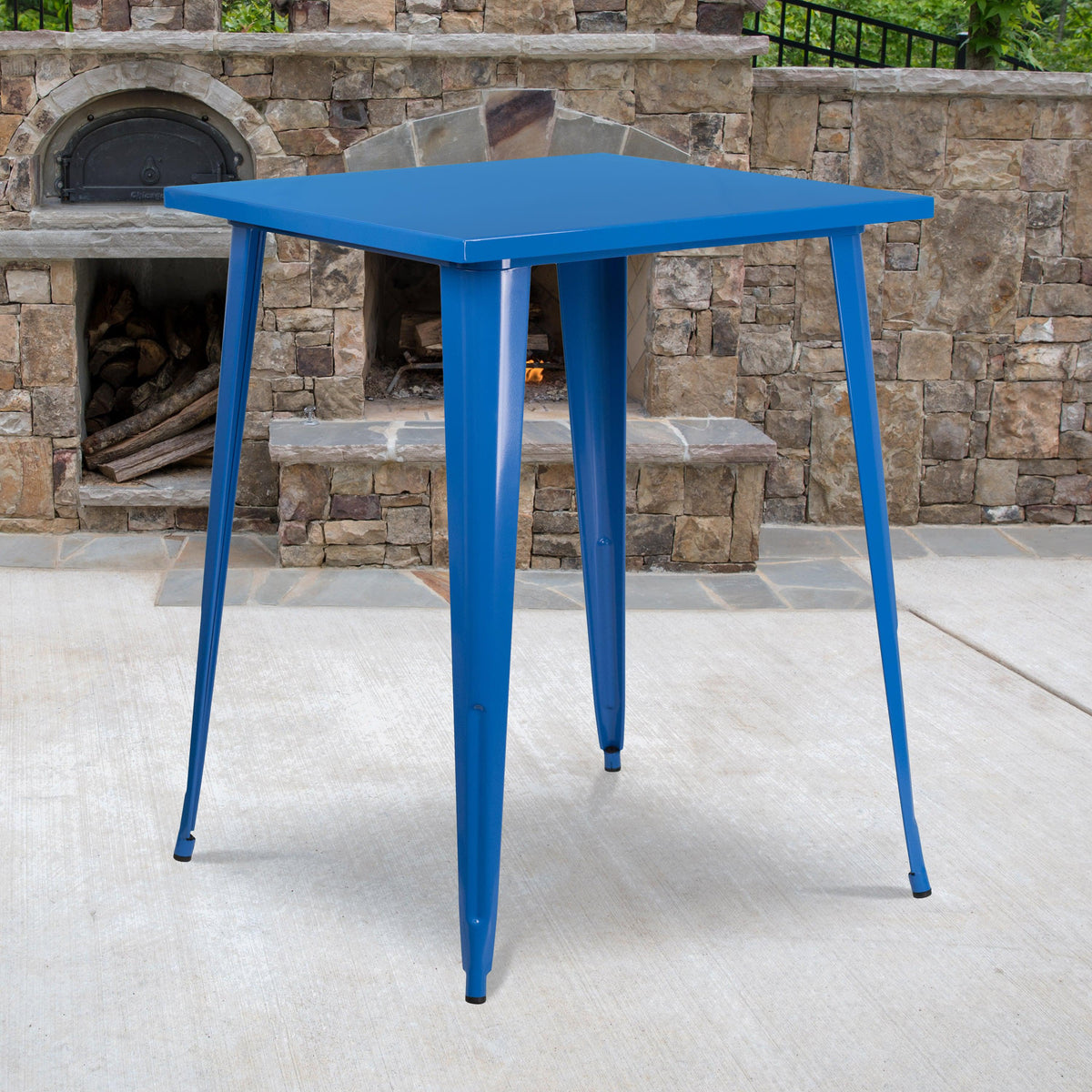 Blue |#| 31.5inch Square Blue Metal Indoor-Outdoor Bar Height Table - Café Table