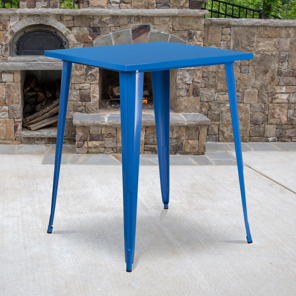 Blue |#| 31.5inch Square Blue Metal Indoor-Outdoor Bar Height Table - Café Table