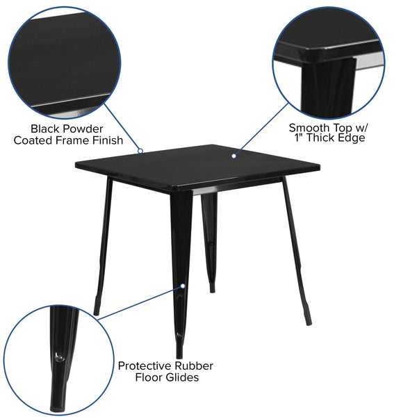 Black |#| 31.5inch Square Black Metal Indoor-Outdoor Table - Hospitality Furniture