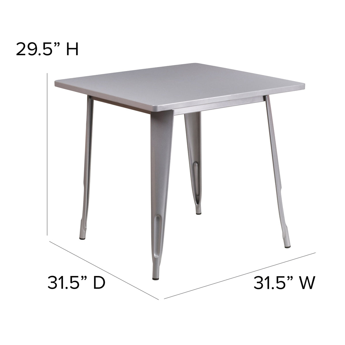 Silver |#| 31.5inch Square Silver Metal Indoor-Outdoor Table - Hospitality Furniture