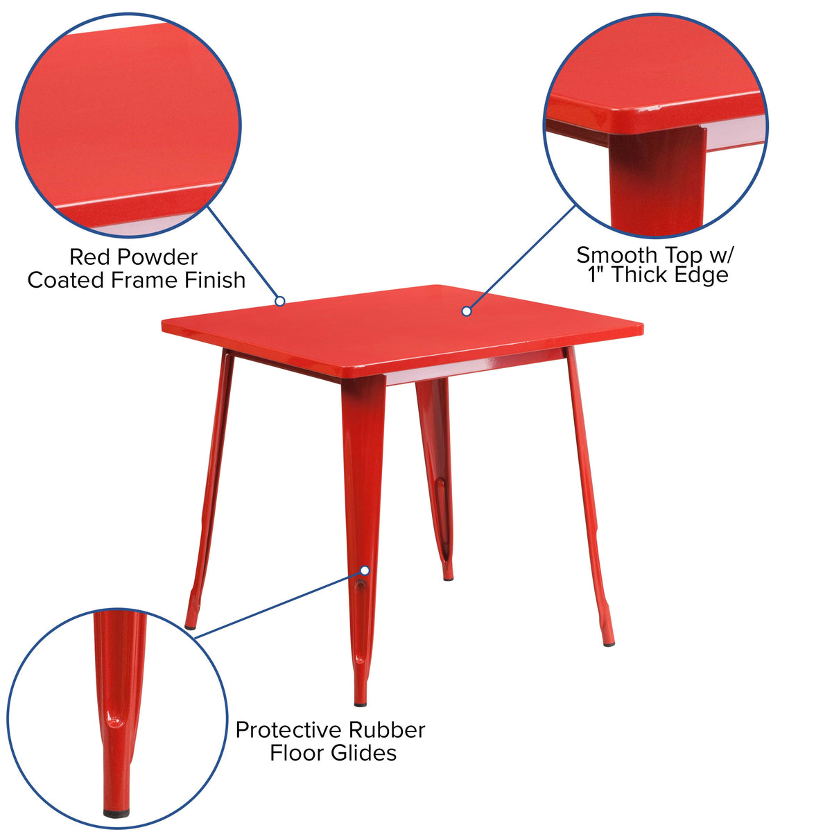 Red |#| 31.5inch Square Red Metal Indoor-Outdoor Table - Hospitality Furniture