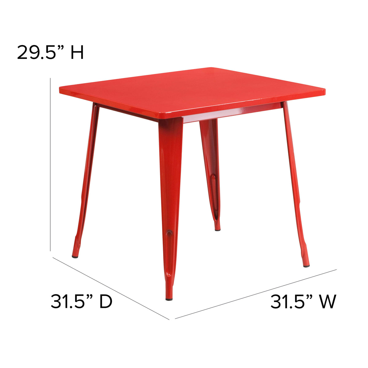 Red |#| 31.5inch Square Red Metal Indoor-Outdoor Table - Hospitality Furniture