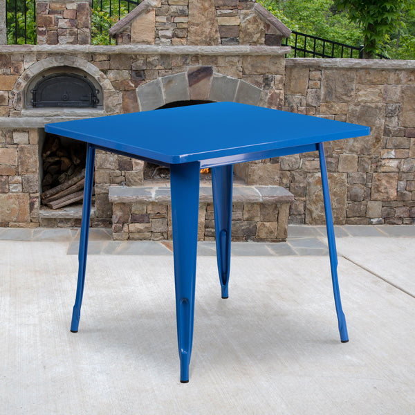 Blue |#| 31.5inch Square Blue Metal Indoor-Outdoor Table - Hospitality Furniture