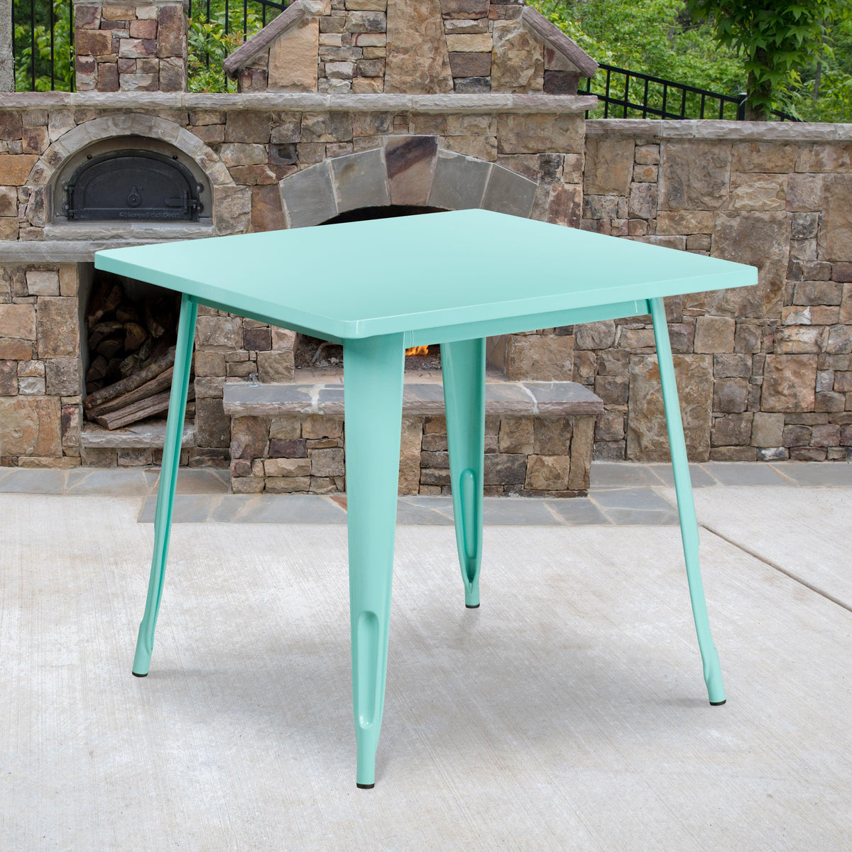 Mint Green |#| 31.5inch Square Mint Green Metal Indoor-Outdoor Table - Hospitality Furniture