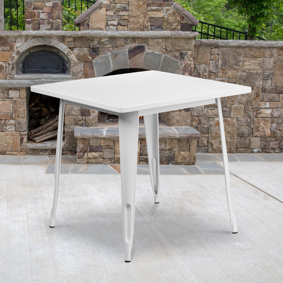 White |#| 31.5inch Square White Metal Indoor-Outdoor Table - Hospitality Furniture