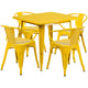 Yellow |#| 31.5inch Square Yellow Metal Indoor-Outdoor Table Set with 4 Arm Chairs