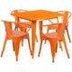 Orange |#| 31.5inch Square Orange Metal Indoor-Outdoor Table Set with 4 Arm Chairs