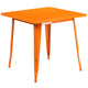 Orange |#| 31.5inch Square Orange Metal Indoor-Outdoor Table Set with 4 Arm Chairs