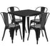 Commercial Grade 31.5" Square Metal Indoor-Outdoor Table Set with 4 Stack Chairs
