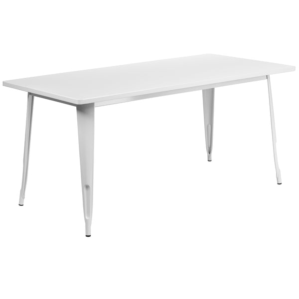 White |#| 31.5inch x 63inch Rectangular White Metal Indoor-Outdoor Table - Industrial Table